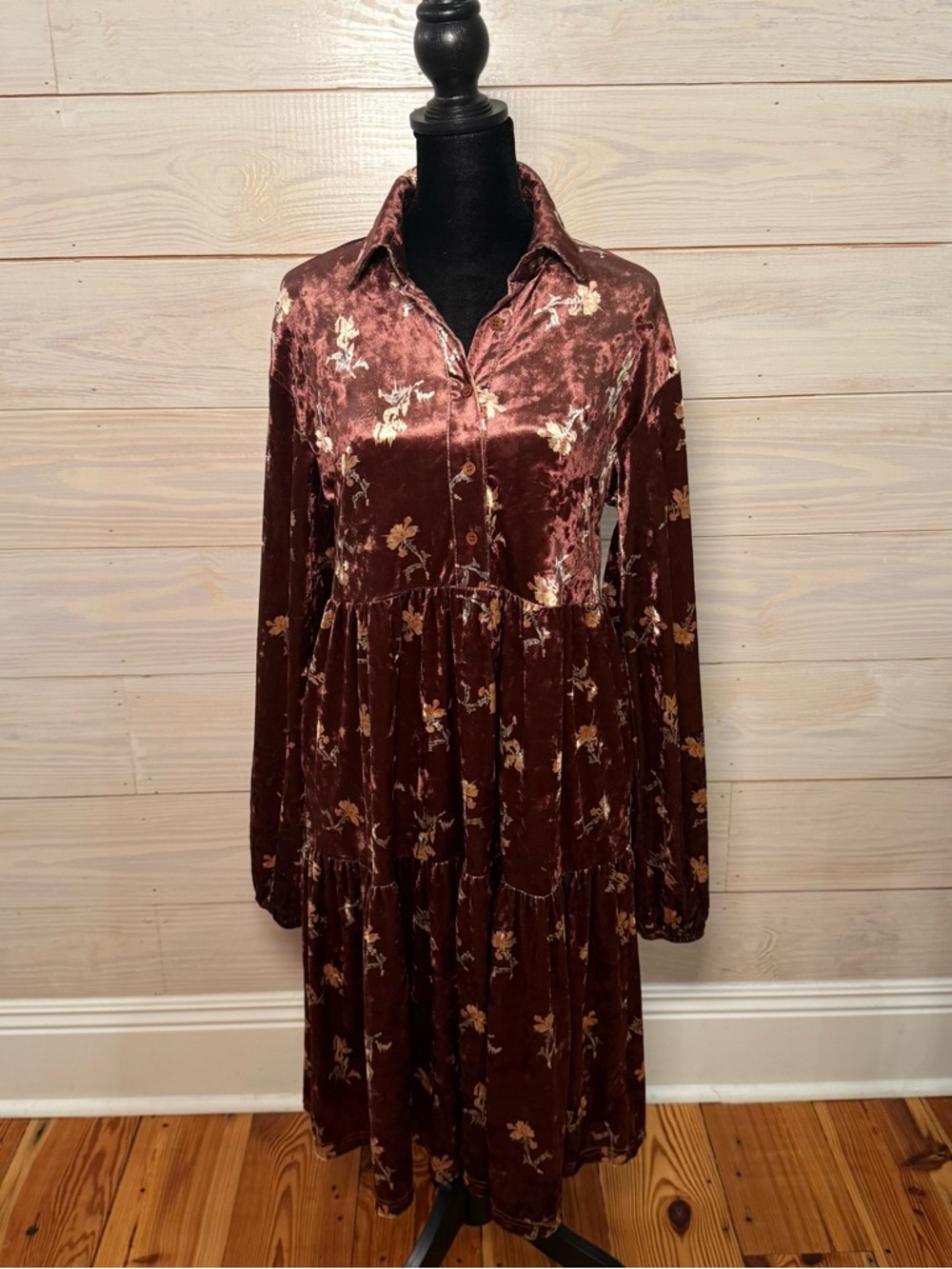 Polagram Brown Velvet Dress Babydoll Tiered Fairy grunge Whimsigoth Size Small - Picture 4 of 16